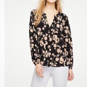 Ann Taylor Floral Georgette Split Neck Blouse career wear XL